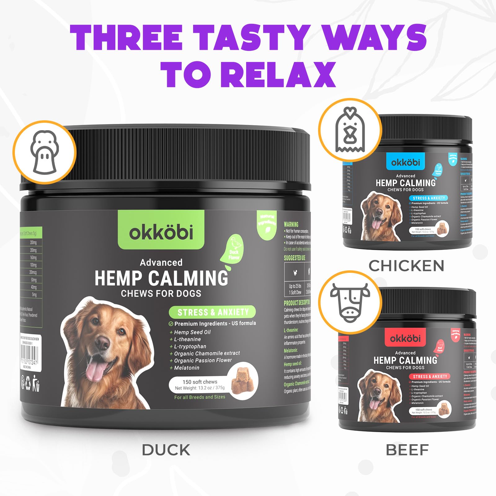 OKKÖBI masticables sabor pato en mano, snack relajante