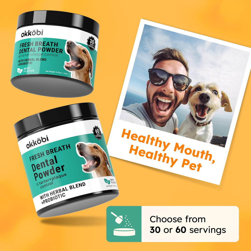 OKKÖBI Polvo dental para perros aplicación diaria en la comida.