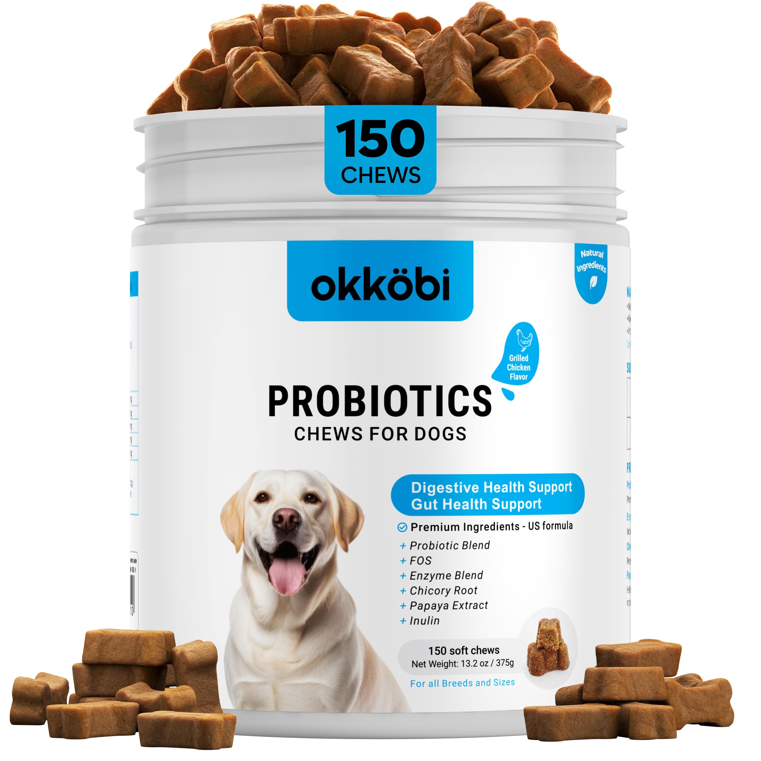 OKKÖBI probióticos para perros, masticables para apoyar la digestión diaria.