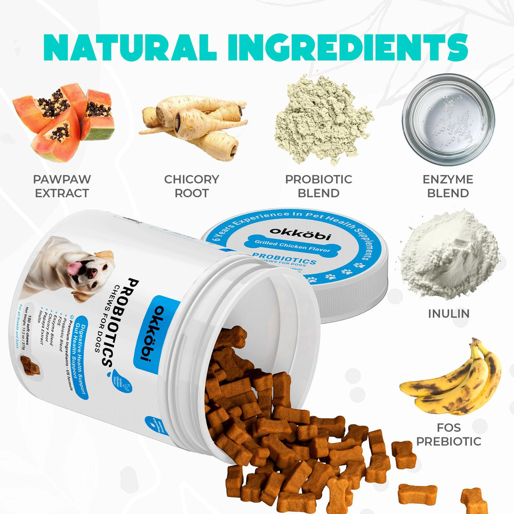 OKKÖBI probióticos para perros, sabor pollo para una experiencia agradable.