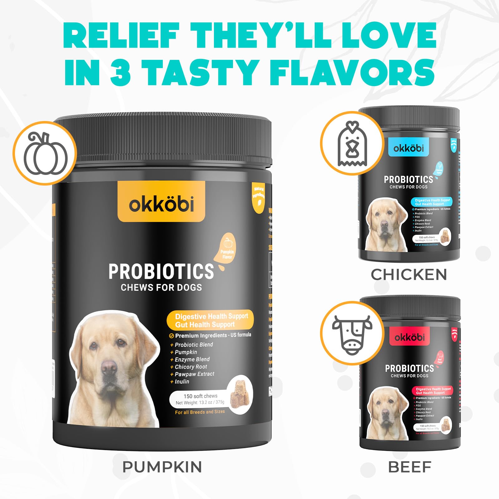 OKKÖBI Probiotics para perros, ingredientes naturales, favorecen el bienestar general