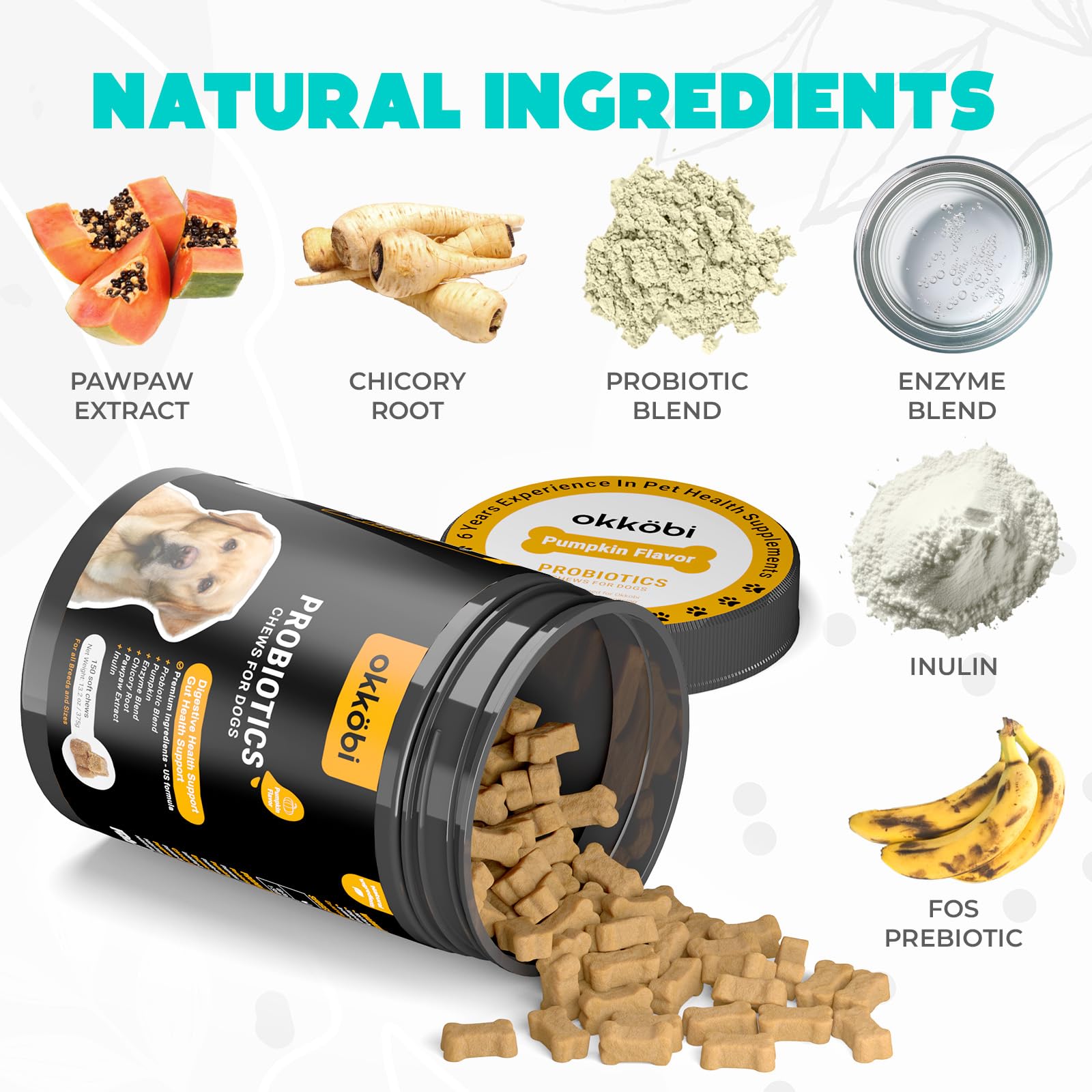 OKKÖBI Probiotics para perros, masticables, textura suave para mascotas sensibles