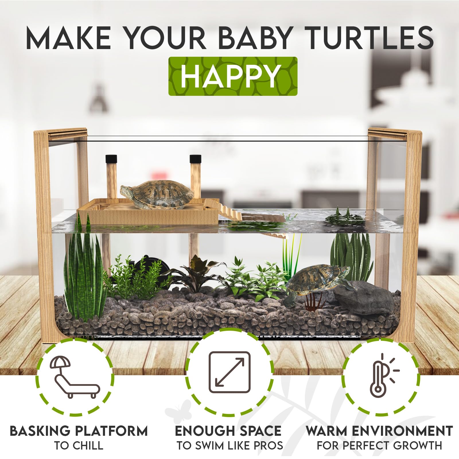 OKKÖBI tortuga-acuario-plataforma-reposo-al-sol: zona de descanso al sol para tortugas.