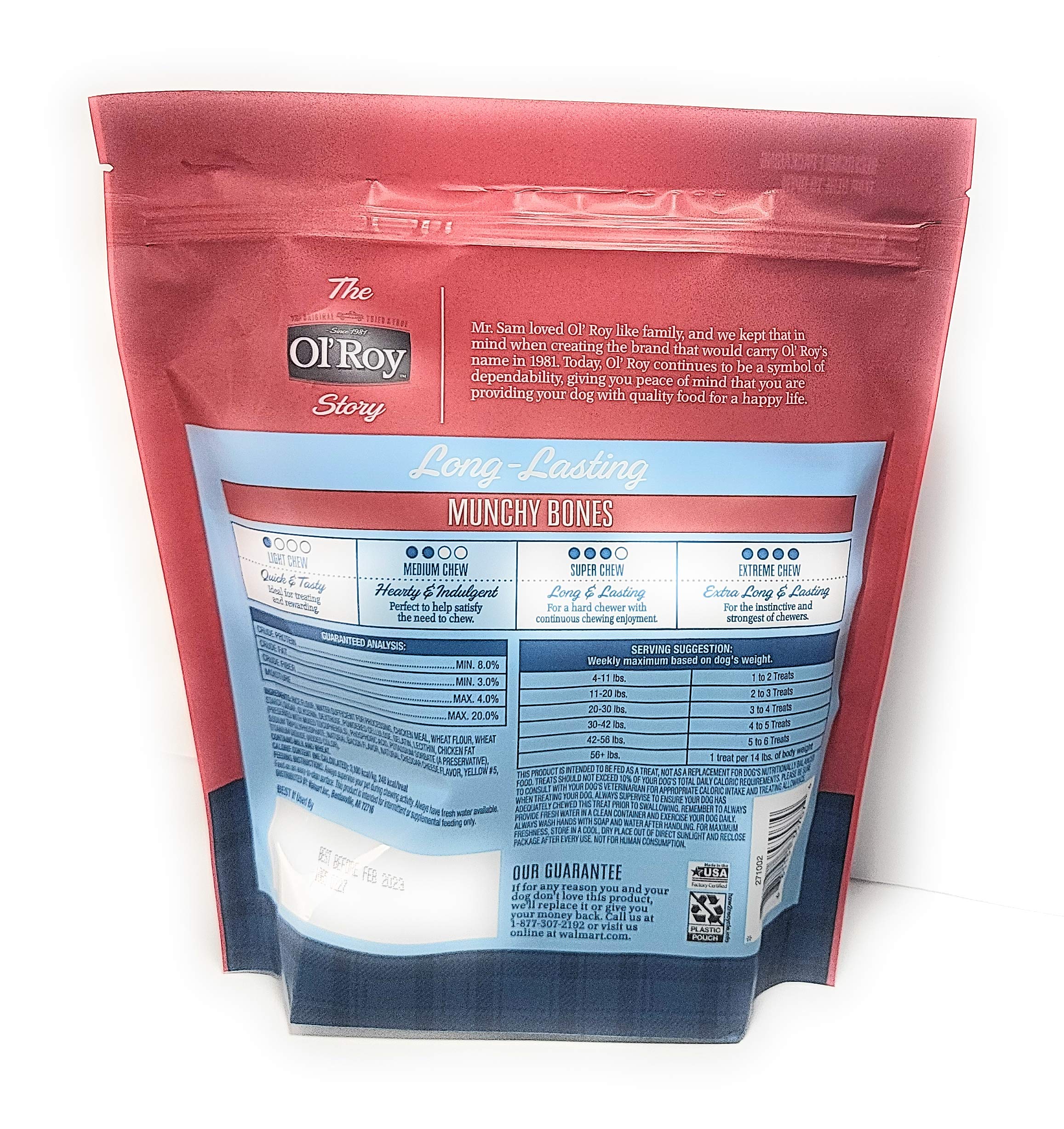Ol' Roy huesos masticables sabor carne y queso, ideal para entretenimiento prolongado de perros.