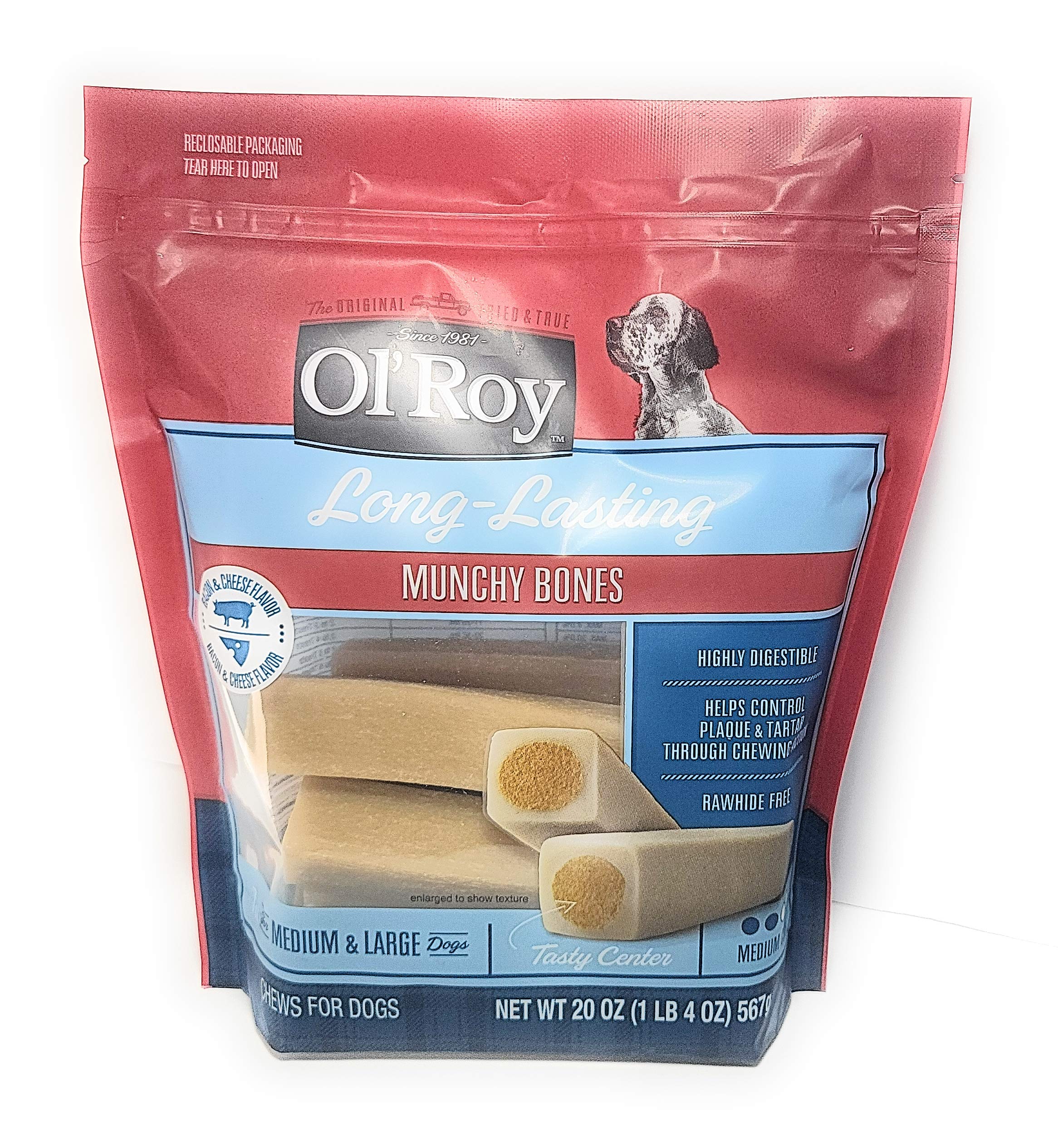 Ol' Roy huesos masticables de larga duración, foco en sabor carne y queso para perros.