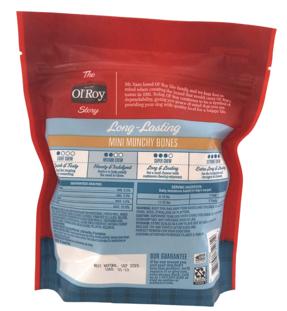 Ol' Roy Mini Munchy Bones en masticación con hueso de mantequilla de maní para entretenimiento diario