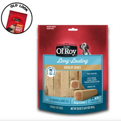 Ol' Roy Munchy Hueso mantequilla de maní, etiqueta visible, sabor para perros