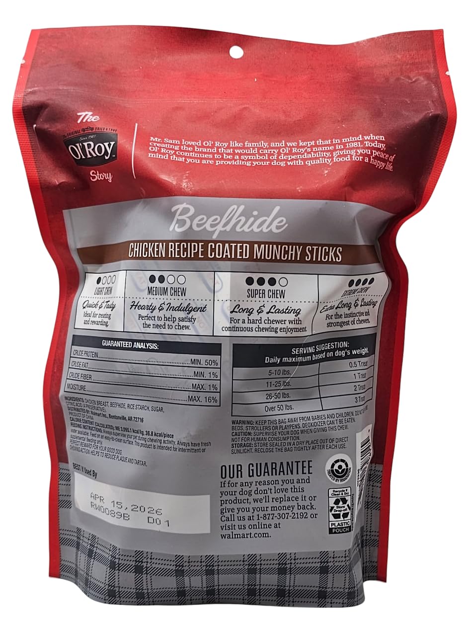 Ol' Roy palito masticable revestido de carne, bolsa resellable para conservar frescura