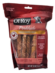 Ol' Roy tiras envueltas piel cerdo pollo para perros, sabor natural sin colorantes artificiales.