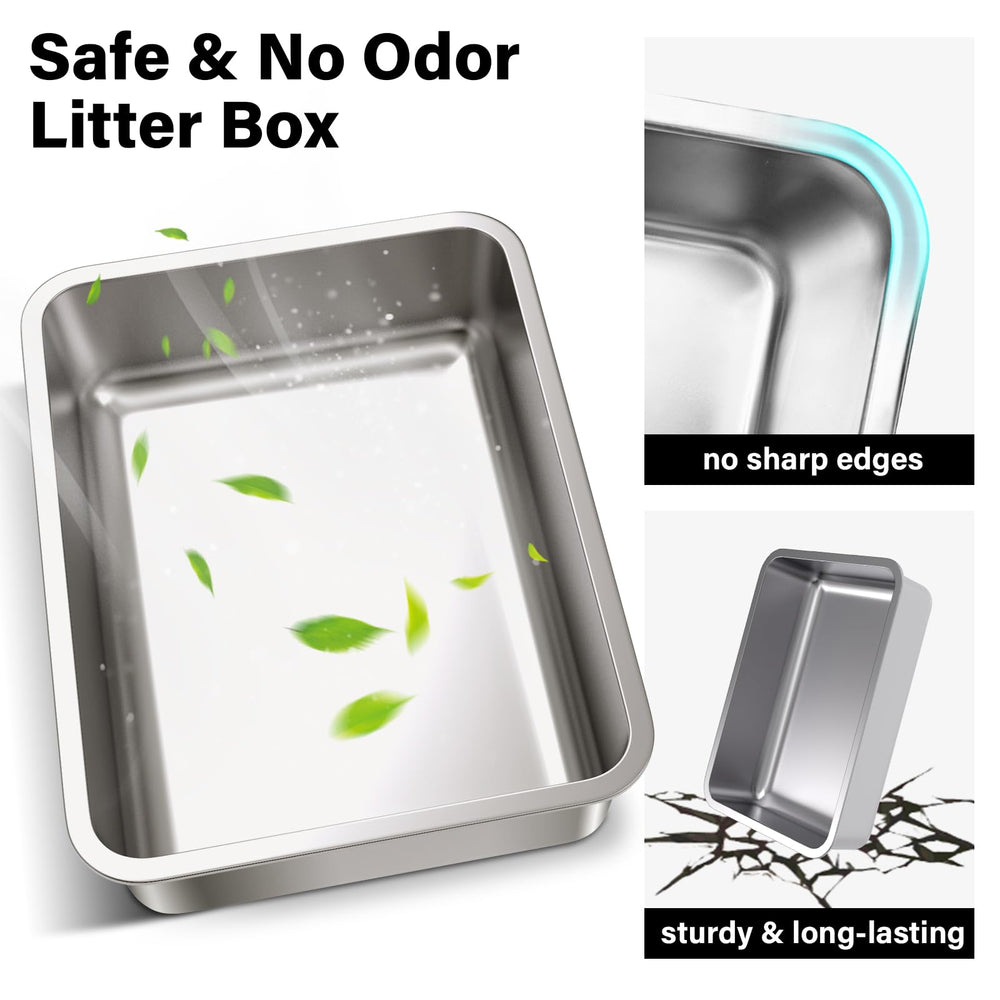 Olacat caja de arena de acero inoxidable, estructura resistente para uso prolongado.