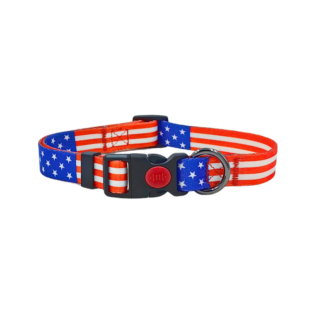 Olahibi correa para perro con bandera estadounidense, diseño reversible para estilos variados.