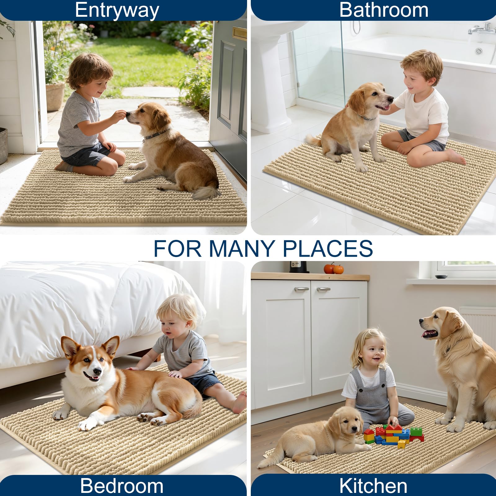 Alfombra OLANLY beige, solución práctica para hogares con mascotas.