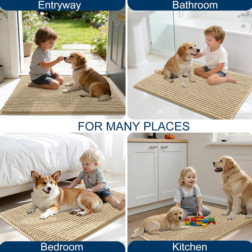 Alfombra OLANLY beige, solución práctica para hogares con mascotas.