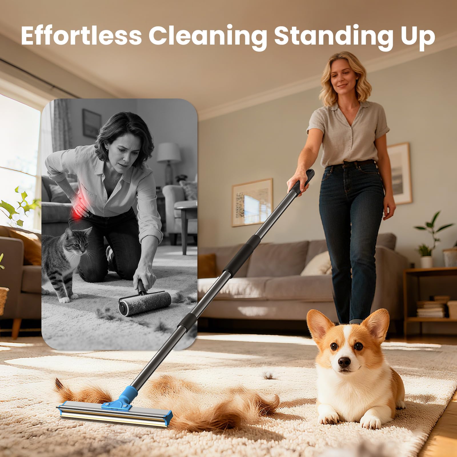 Ollapet 4 en 1 Cepillo manual para muebles, elimina pelos y polvo rápidamente.