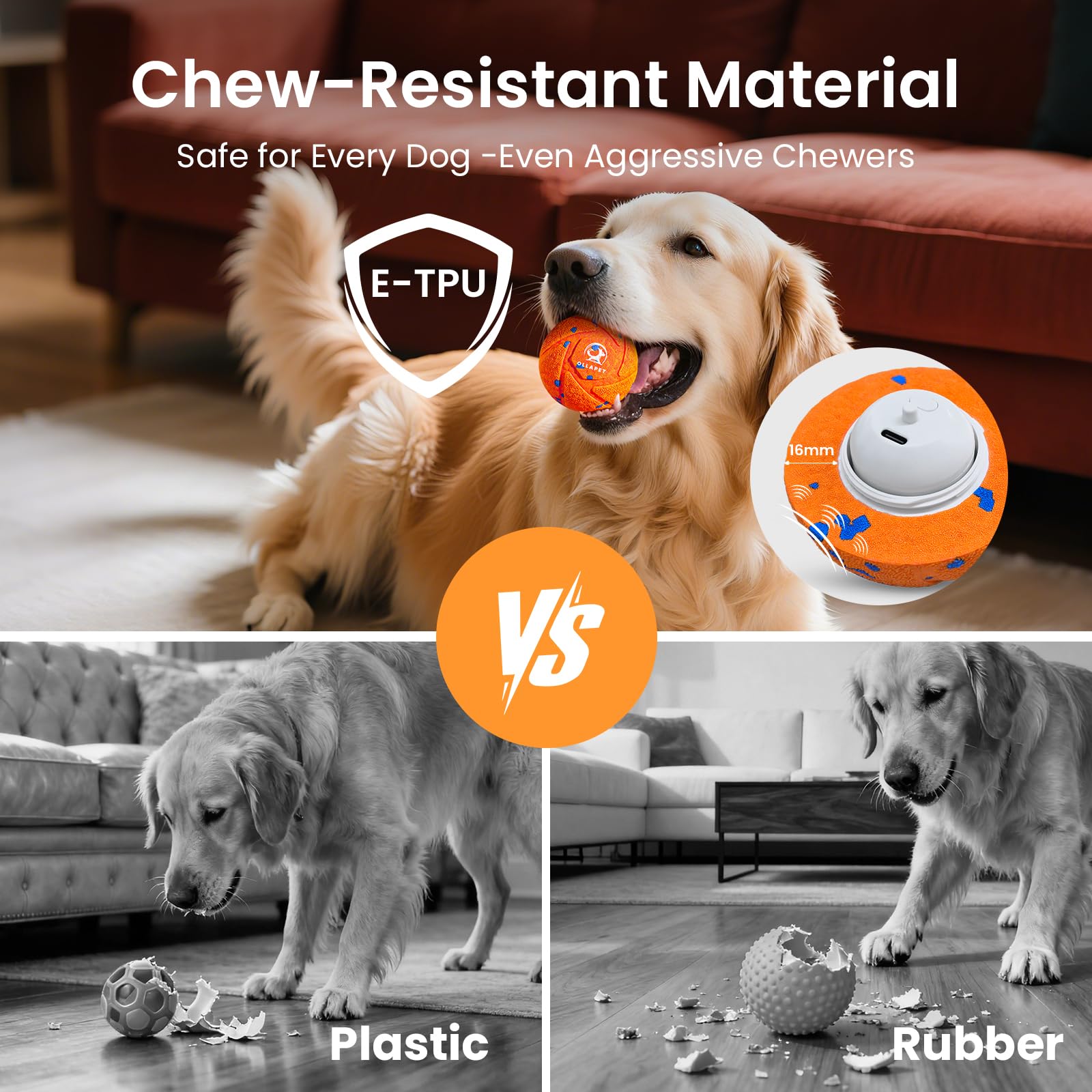 Ollapet bola control remoto naranja, control cómodo desde el sofá para jugar con tu mascota.