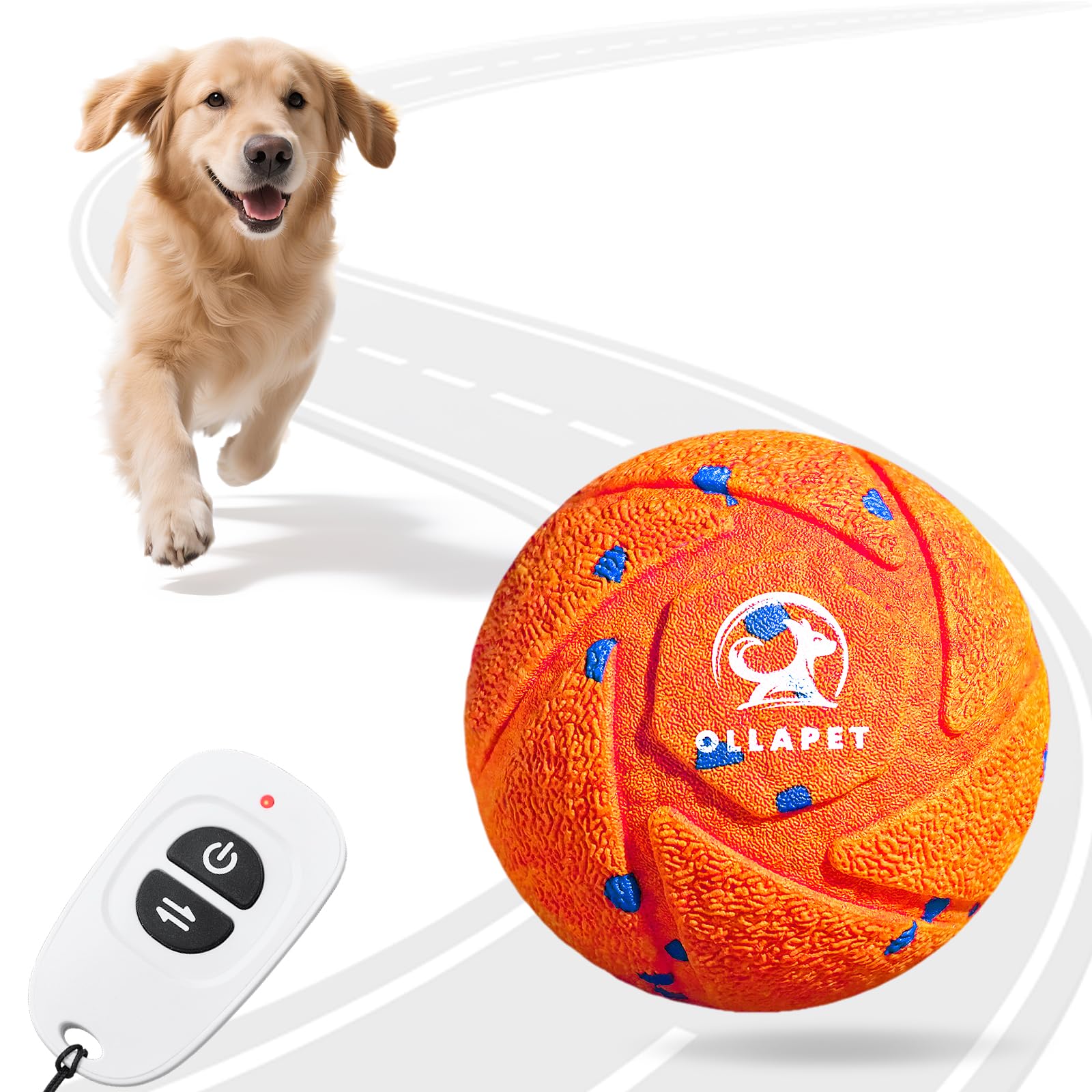 Ollapet bola interactiva para perros naranja en acción, entretenimiento seguro y estimulante.