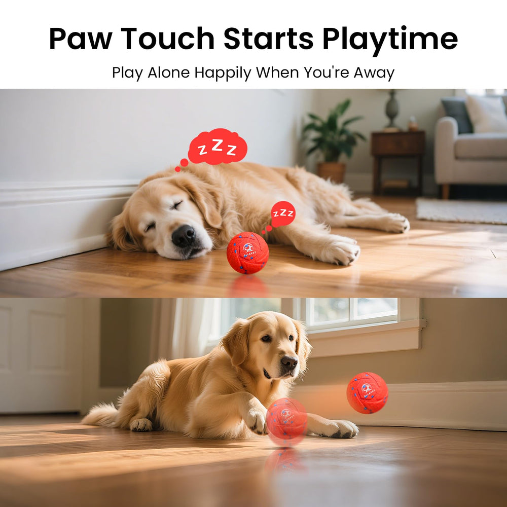 Ollapet bola roja con carga USB-C, juego continuo tras carga rápida.