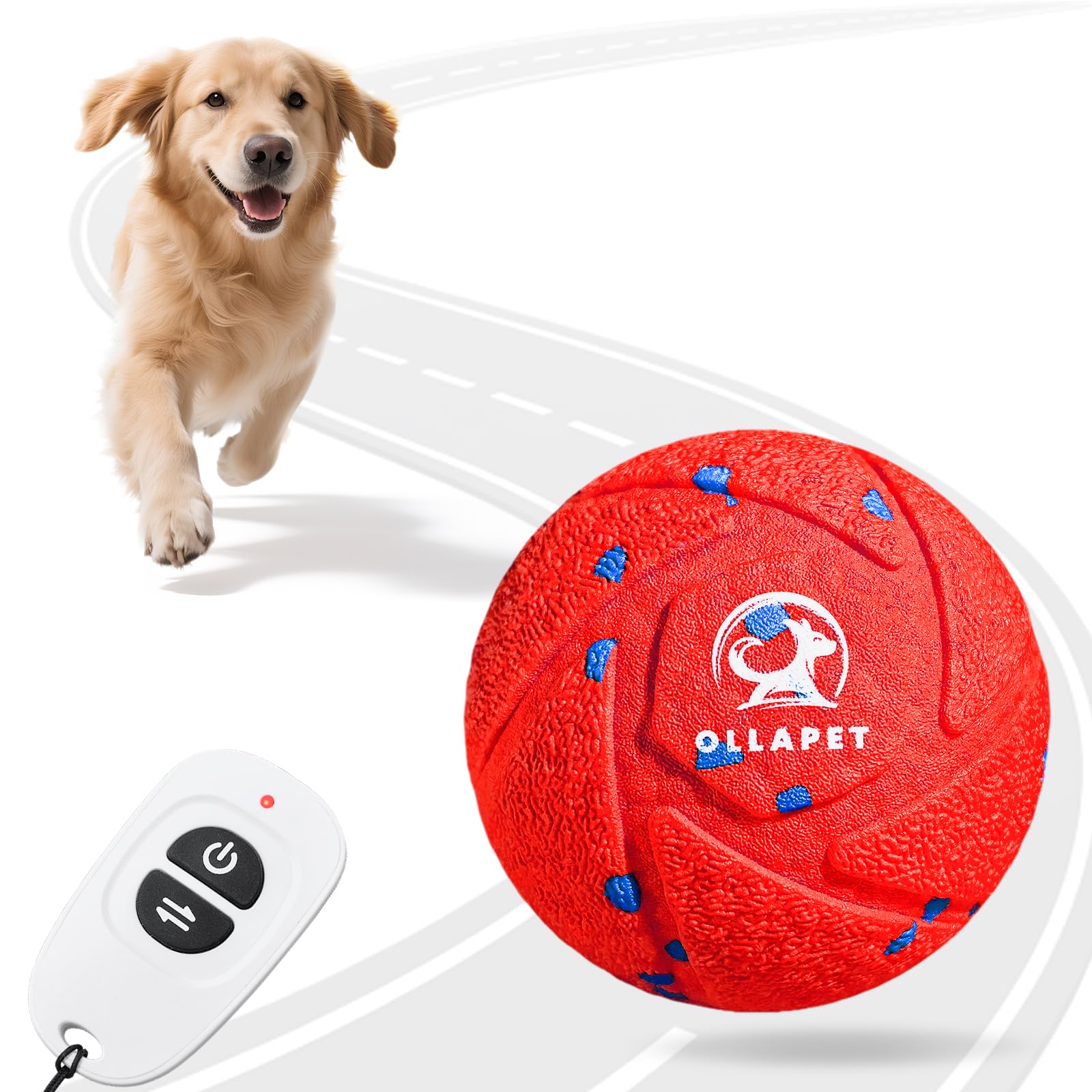 Ollapet bola interactiva roja, cáscara resistente y apta para mordedores grandes.