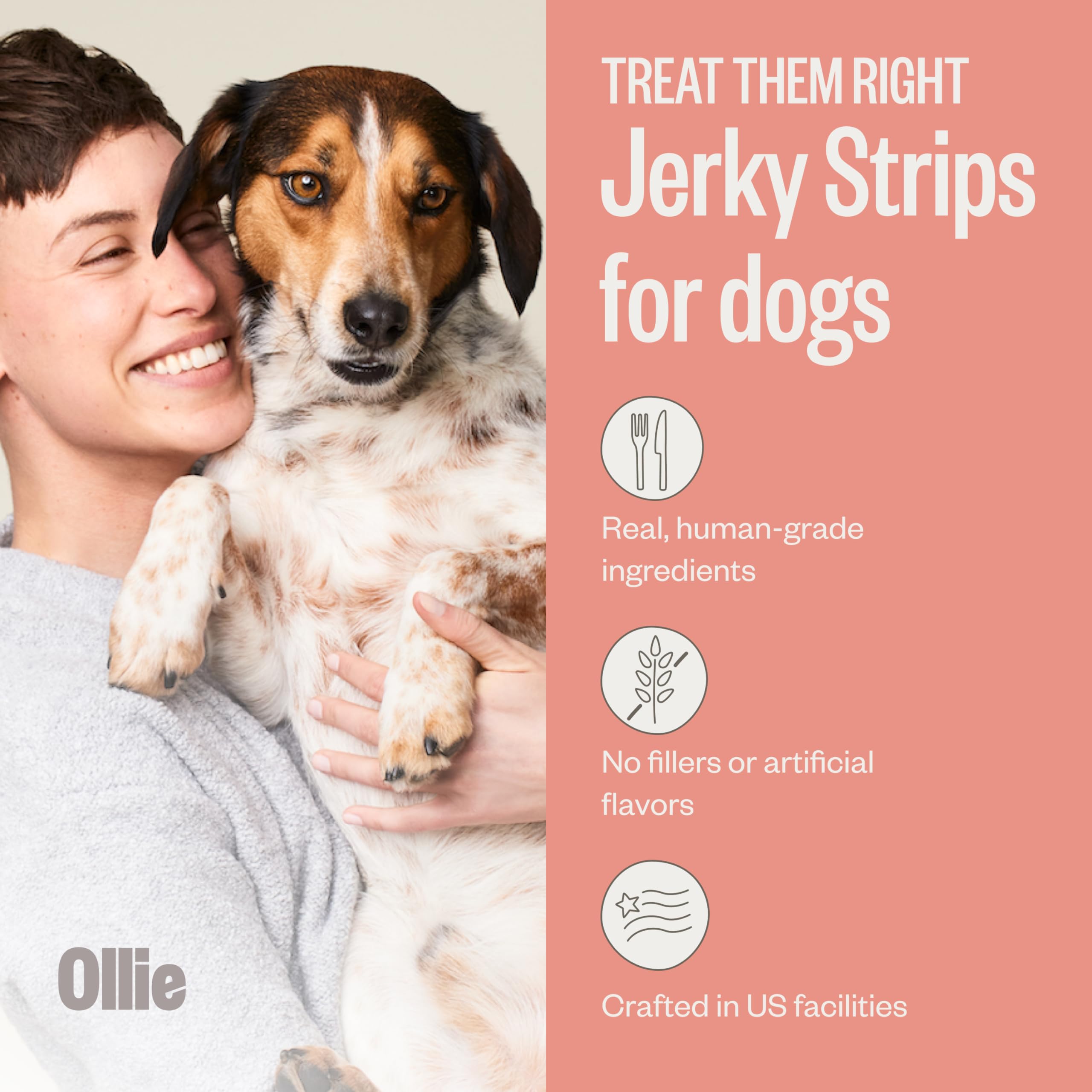 Ingredientes de Ollie Jerky con carne de res y batata dulce.