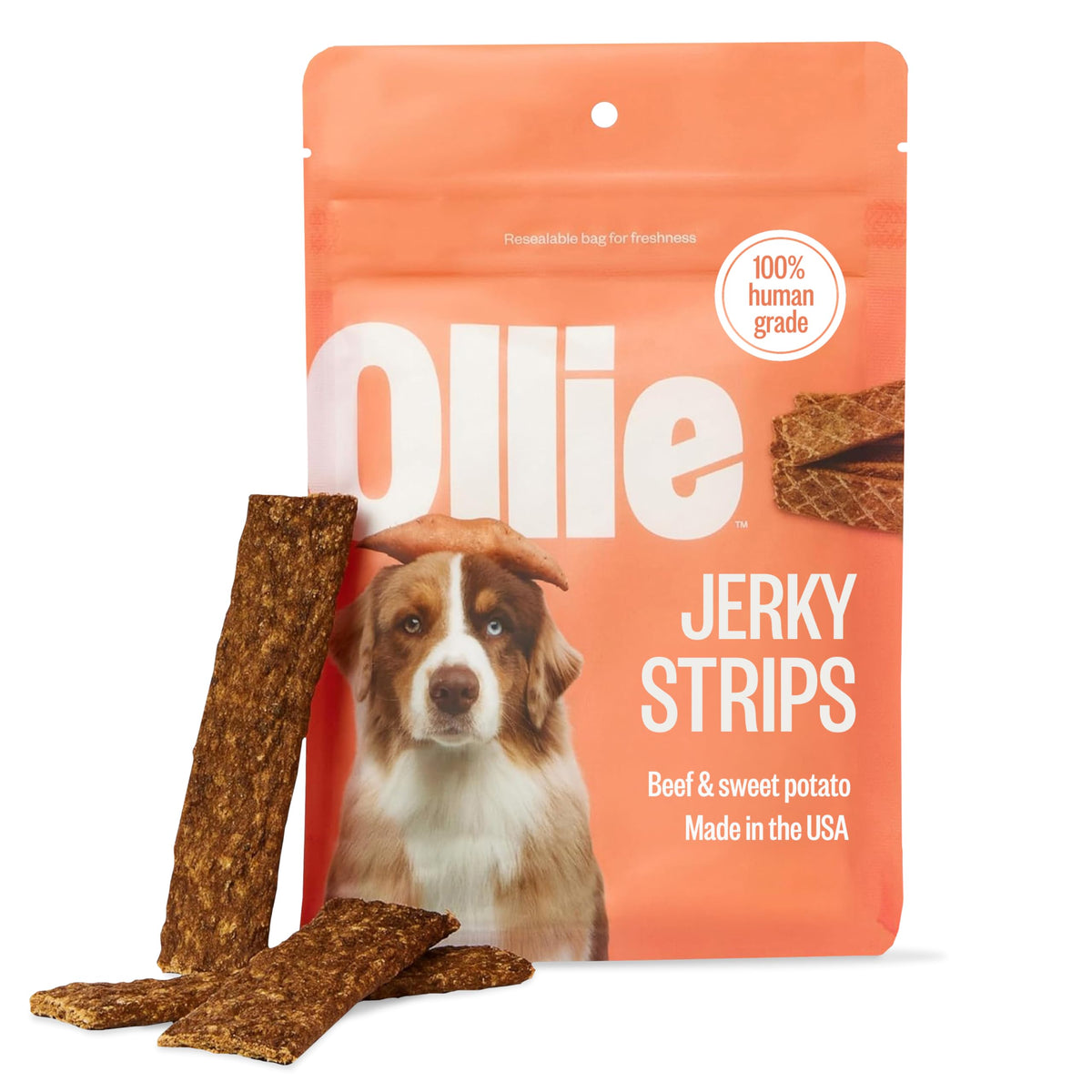 Ollie Jerky 15 oz, bolsa, snack natural para premio diario.