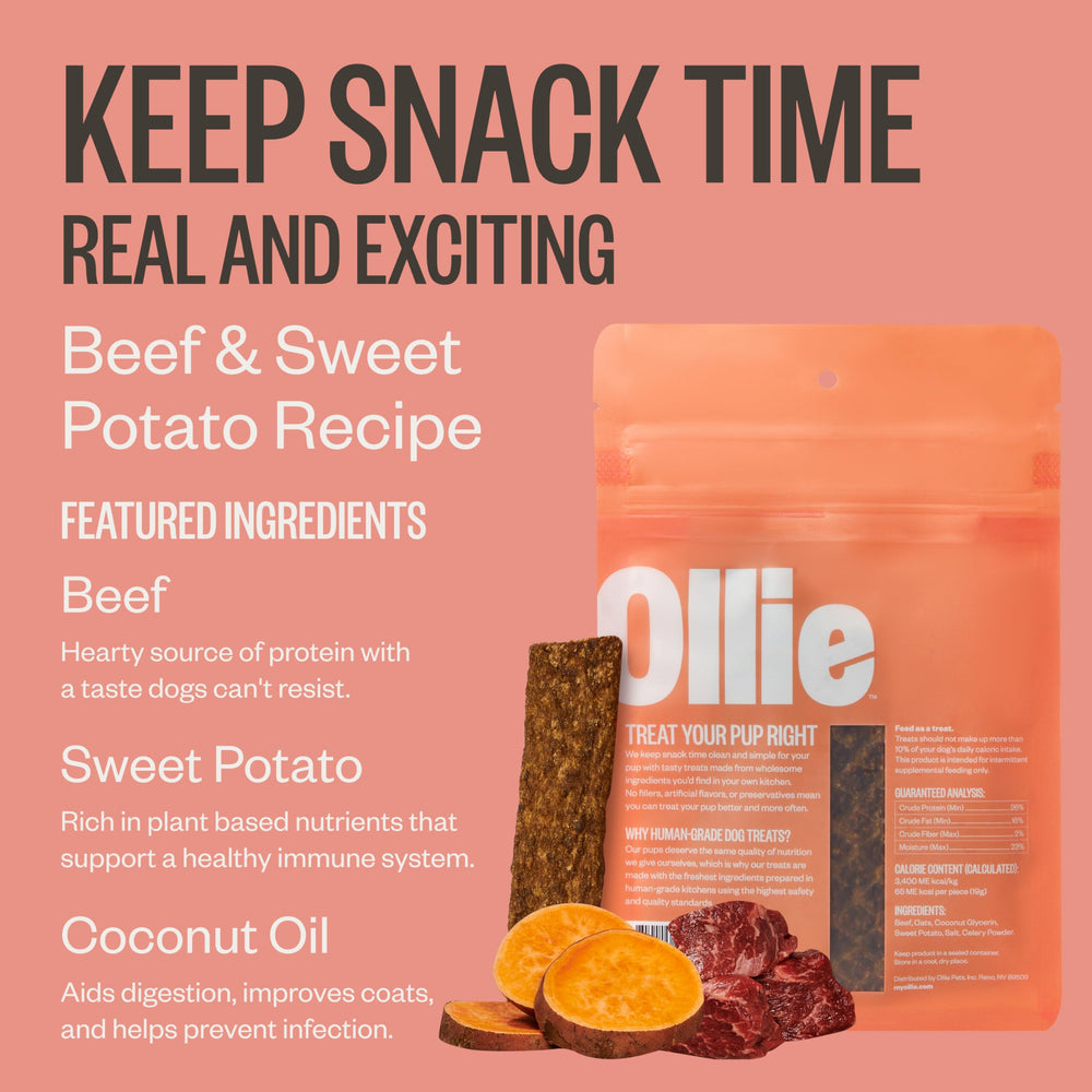 Ollie Jerky, hecho en EE. UU., ingredientes de grado humano para perros
