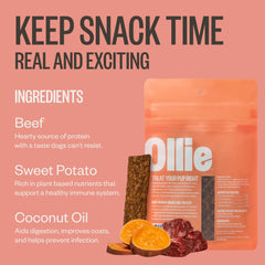 Sabor res y batata para entrenamiento con Ollie Jerky.