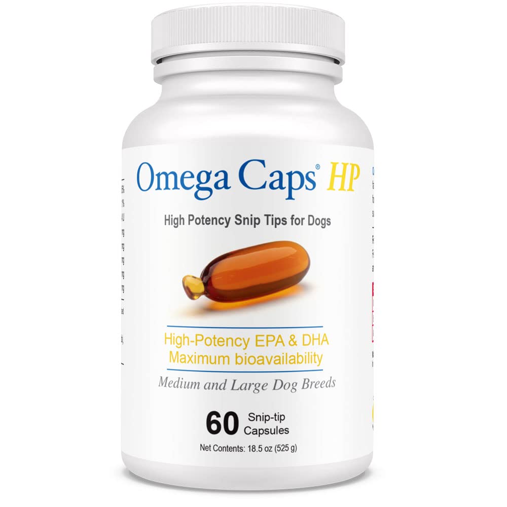 Omega Caps HP Snip Tips para perros, presentación del producto y mejora del pelaje