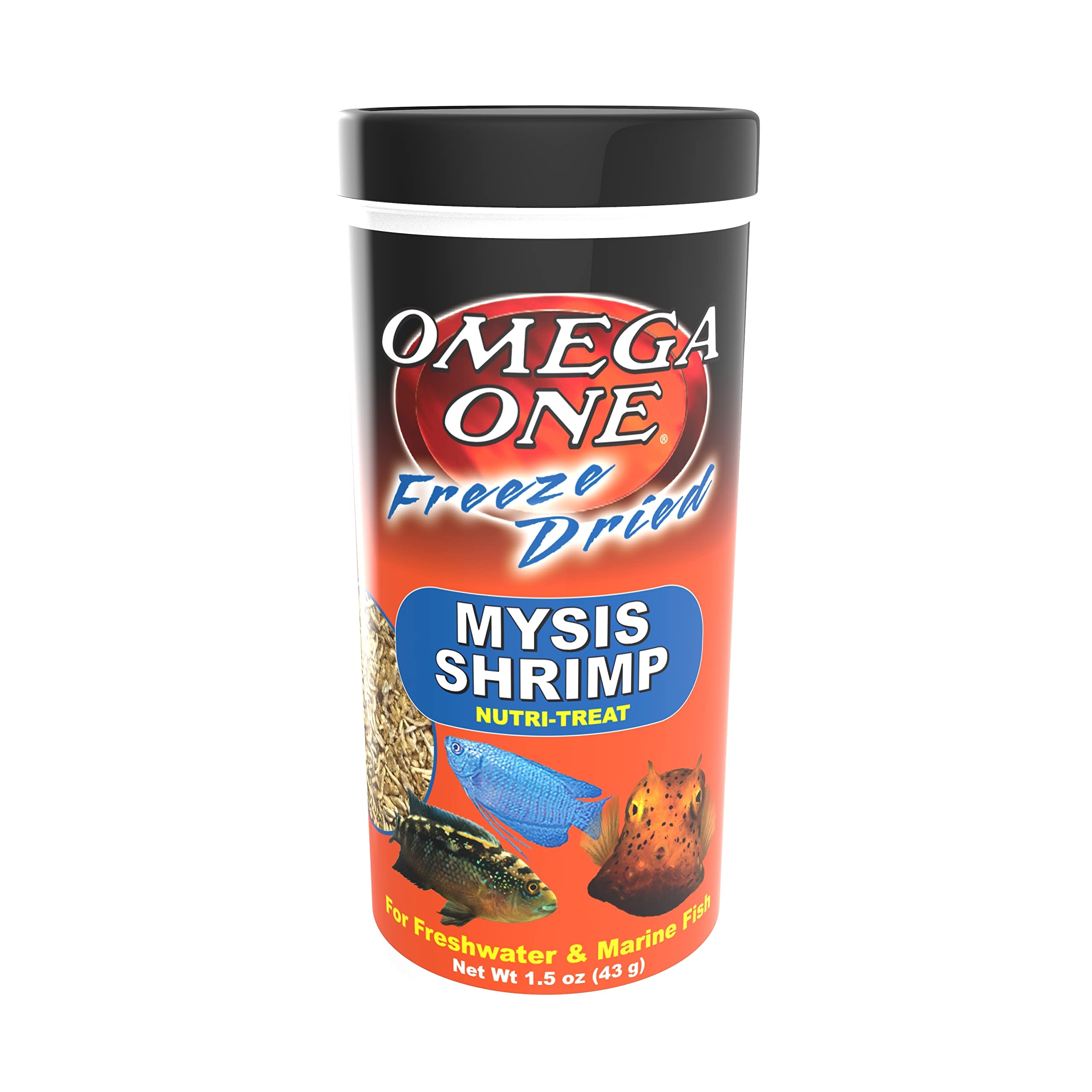 Omega One Camarones Mysis liofilizados en bote, ideal para alimentación diaria de peces