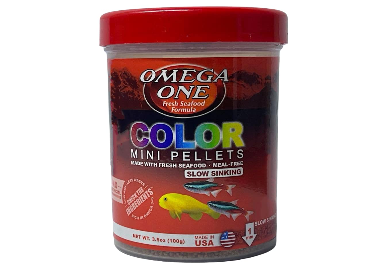 Omega One Color Mini Pellets: pellets coloridos para realzar el color de los peces.