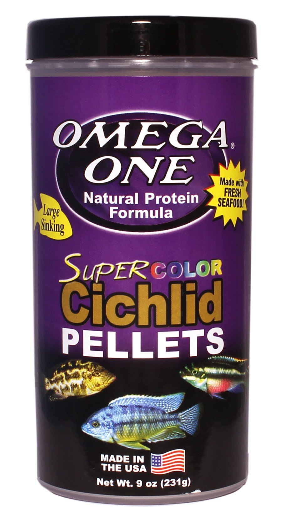 Omega One ofrece gránulos para cíclidos de 2 mm que favorecen colores vibrantes y nutrición equilibrada.