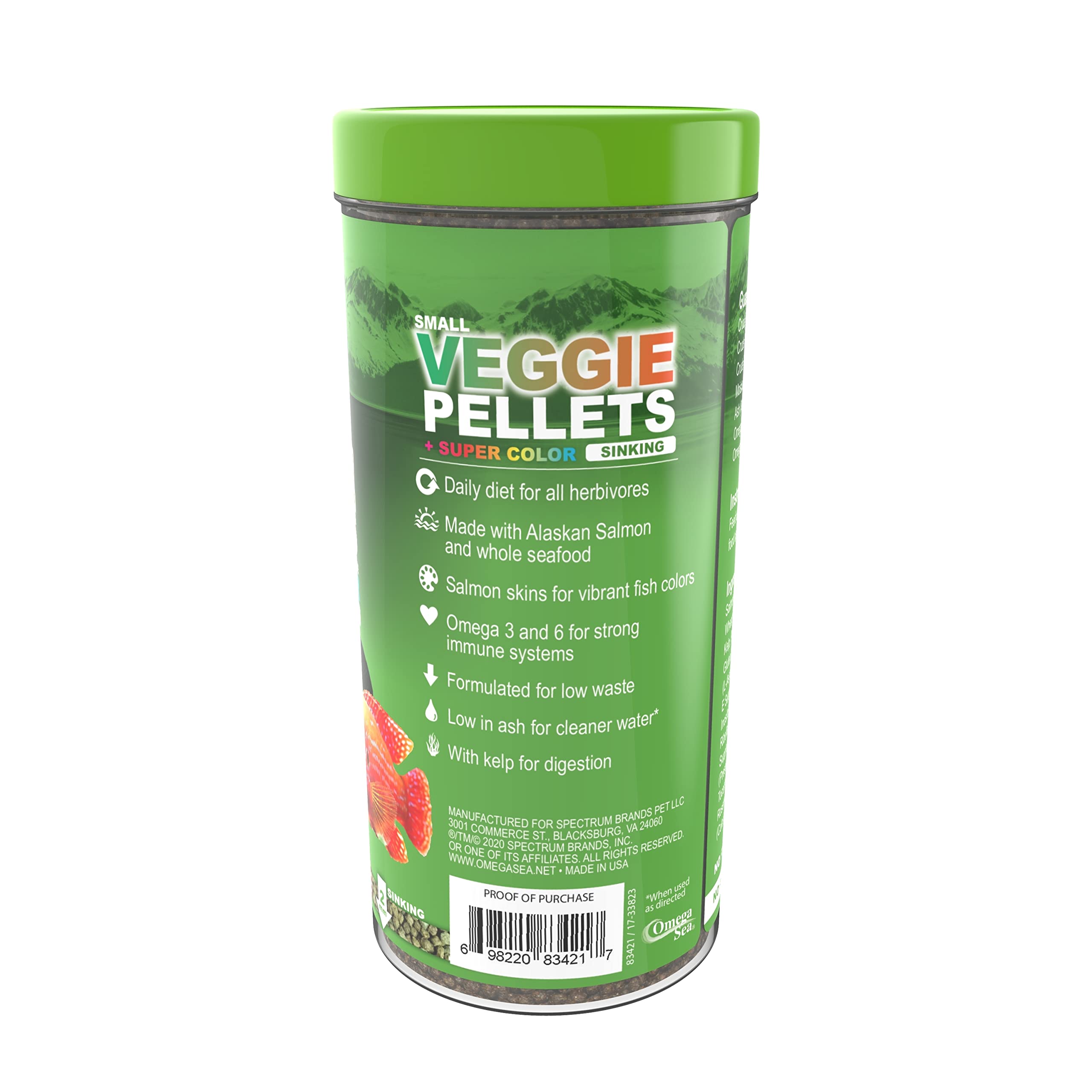 Omega One Super Color Kelps Pellets en etiqueta clara, facilita reconocer ingredientes de calidad.