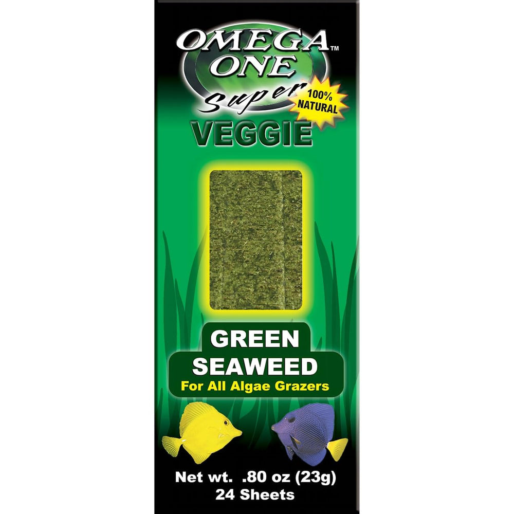 Omega One: tiras de algas verdes para acuario, alimento crujiente para peces.