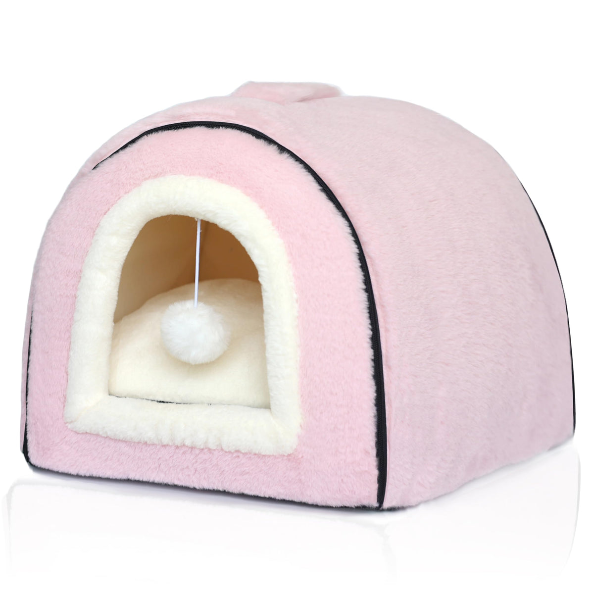 Cama para gatos OMIVIER plegable en rosa para interior, descanso cómodo y seguro.