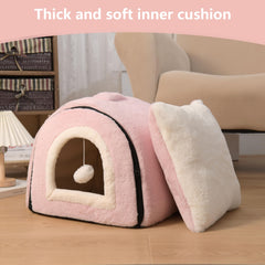Cama 2 en 1 OMIVIER para gatos y perros pequeños en color rosa.