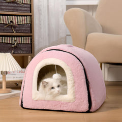 Cueva OMIVIER para gatos con techo arqueado y entrada amplia.