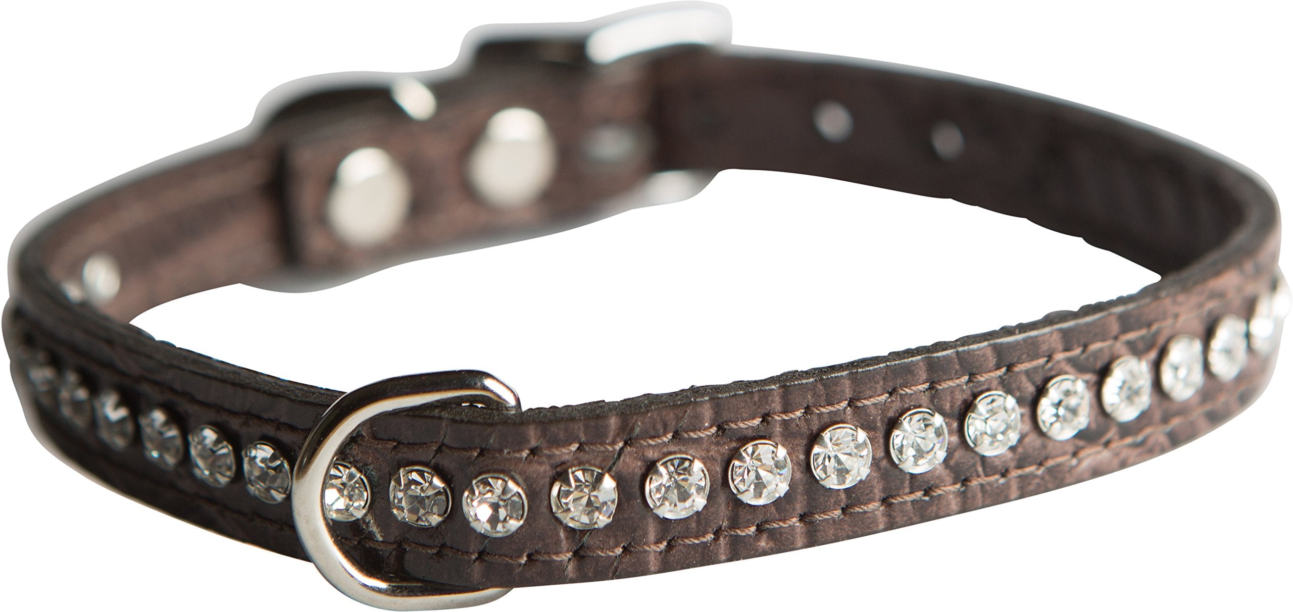 Collar OmniPet de cuero cocodrilo chocolate con cristales, para paseos elegantes.