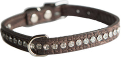 Collar OmniPet de cuero cocodrilo chocolate con cristales, para paseos elegantes.