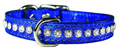 Collar OmniPet de cuero azul metálico con cristales, ideal para paseos diarios.
