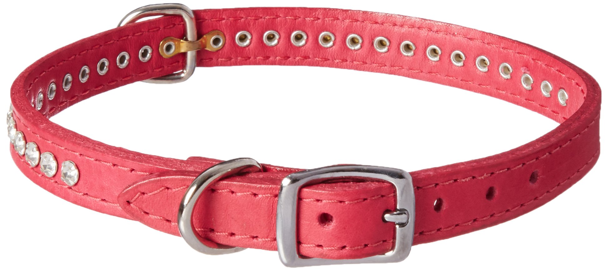 Collar OmniPet de cuero frambuesa con cristales, cómodo para paseos diarios y estilo.