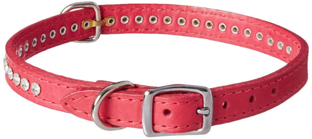 Collar OmniPet de cuero frambuesa con cristales, cómodo para paseos diarios y estilo.