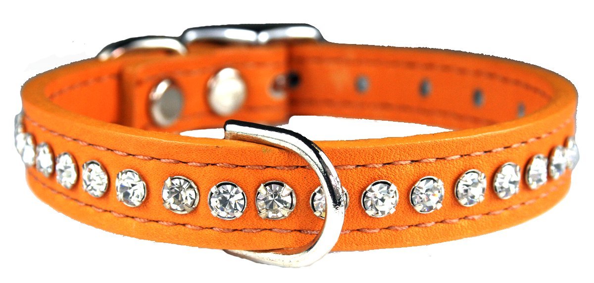 Collar OmniPet con cristales en cuero mandarín, elegante y duradero para paseos diarios.