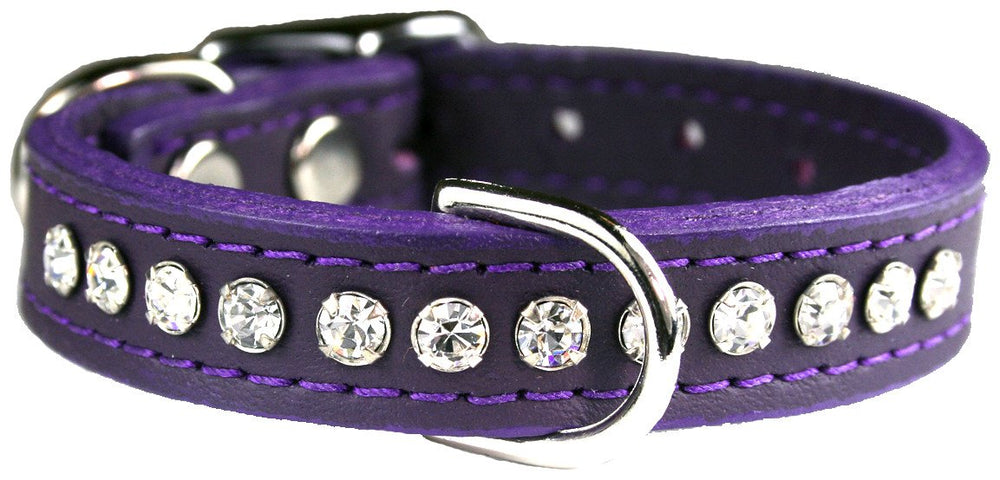 Collar OmniPet de cuero con cristales morado para paseos elegantes y comodidad diaria.