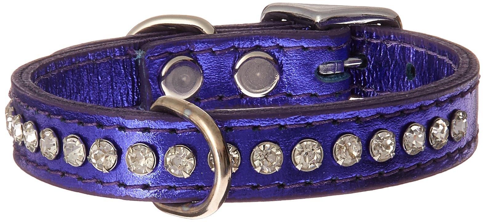 OmniPet collar de cuero con cristales púrpura, detalle brillante para ocasiones especiales.