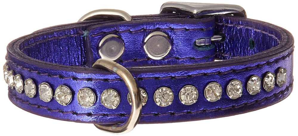 OmniPet collar de cuero con cristales púrpura, detalle brillante para ocasiones especiales.