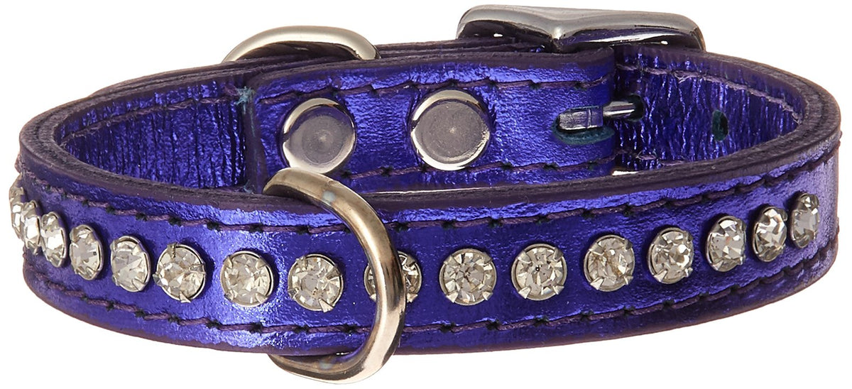 OmniPet collar de cuero con cristales púrpura, detalle brillante para ocasiones especiales.