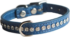 Collar OmniPet de cuero azul con textura cocodrilo, ideal para paseos elegantes y duraderos