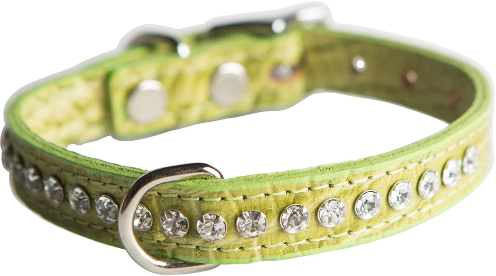 OmniPet collar de cuero cristal verde, grano de cocodrilo, ideal para paseos elegantes.