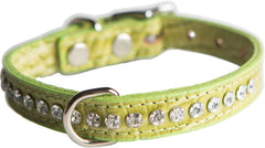 OmniPet collar de cuero cristal verde, grano de cocodrilo, ideal para paseos elegantes.