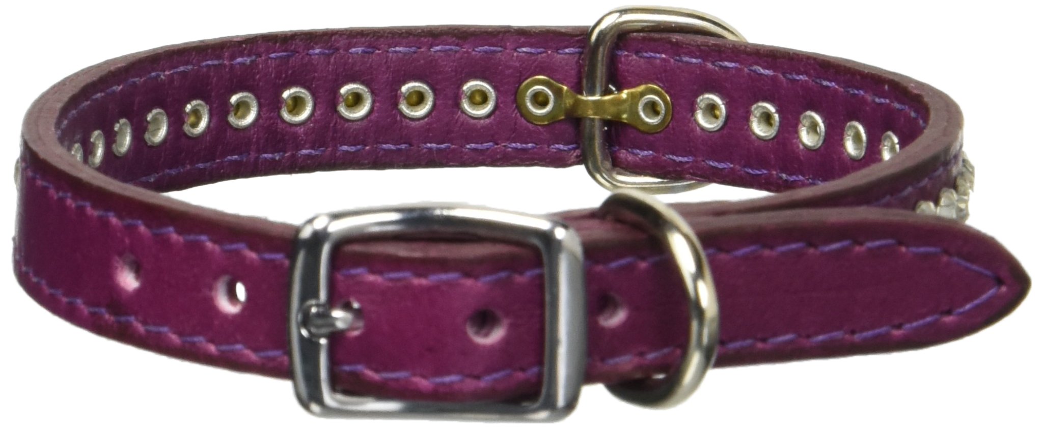Detalle de herrajes niquelados OmniPet, collar de cuero grape para uso diario