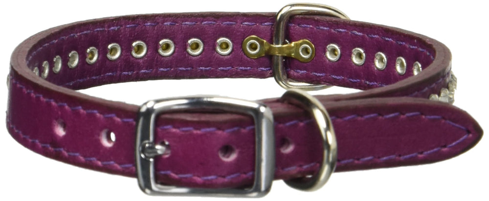 Detalle de herrajes niquelados OmniPet, collar de cuero grape para uso diario